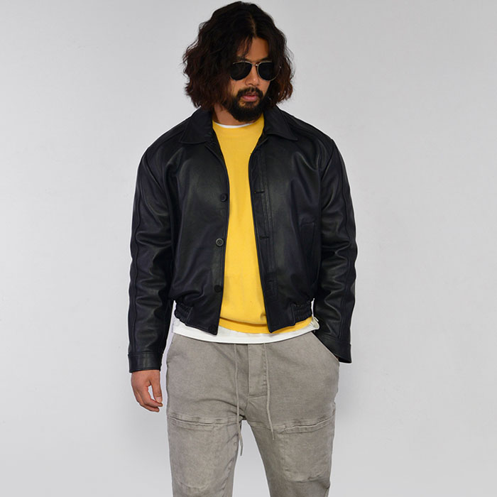 Short Crop Lambskin Blouson-Leather 205