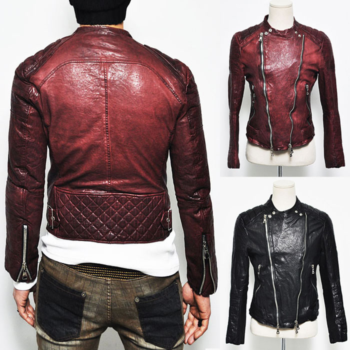Designer Homme Seaming Crinkle Lambskin Biker-Leather 60