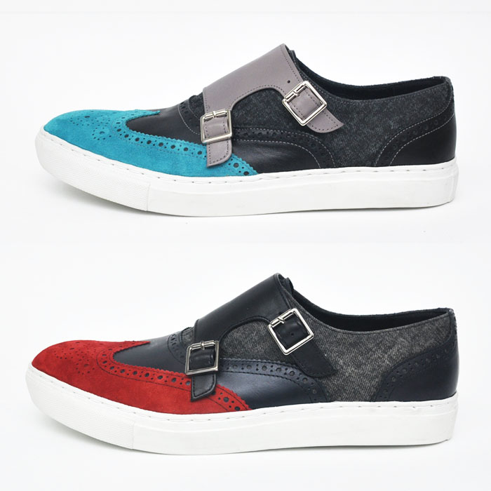 Denim Mix Color Suede Wingtip Monk Sneakers-Shoes 275