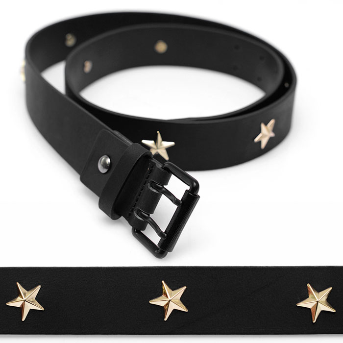 Accessories :: Belts :: Designer Gold Star Stud Cowhide-Belt 107