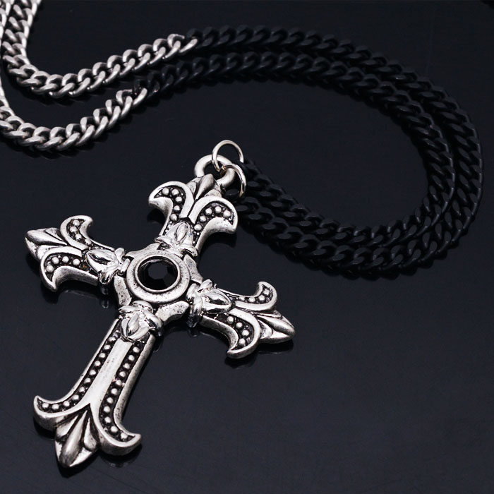 Color : Silver Black, Size : 4732MM LIUFENGLONG Punk Necklace Pendant Mens Cross Clavicle Chain Gothic Pendant Stainless Steel Necklace Silver Black Very Nice Gift Great Gift for Anyone