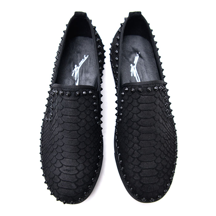 Black Crocodile Suede Studs Slipon-Shoes 533