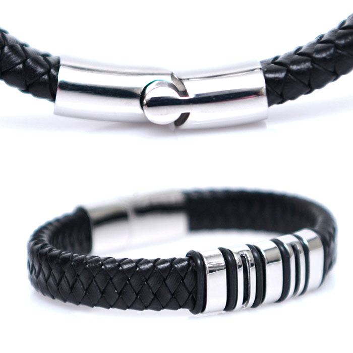 Accessories :: Bracelets :: Braided Leather & Steel Cuff-Bracelet 356
