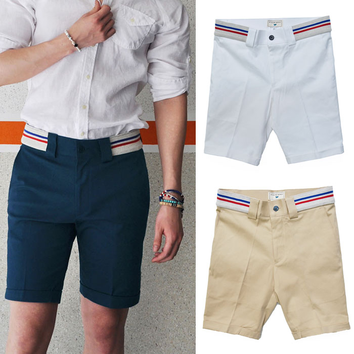 Striped Banding Extra Slim Span Cotton-Shorts 122