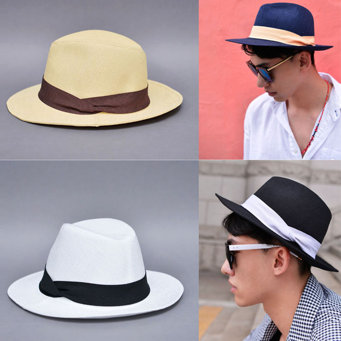 Accessories :: Hats :: Last 1) Twisted Strap Linen Fedora-Hat 66