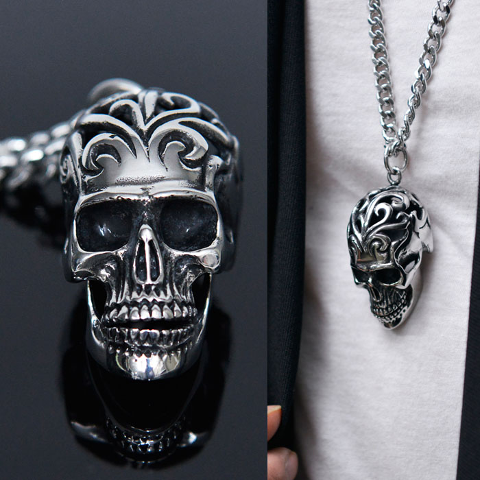 Accessories :: Necklaces :: Last 1) Big Open Mouth Skull Steel-Necklace 301