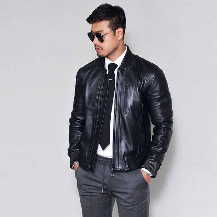 Outerwear :: Leather Jackets :: Sleek Lambskin Flight Biker-Leather 141
