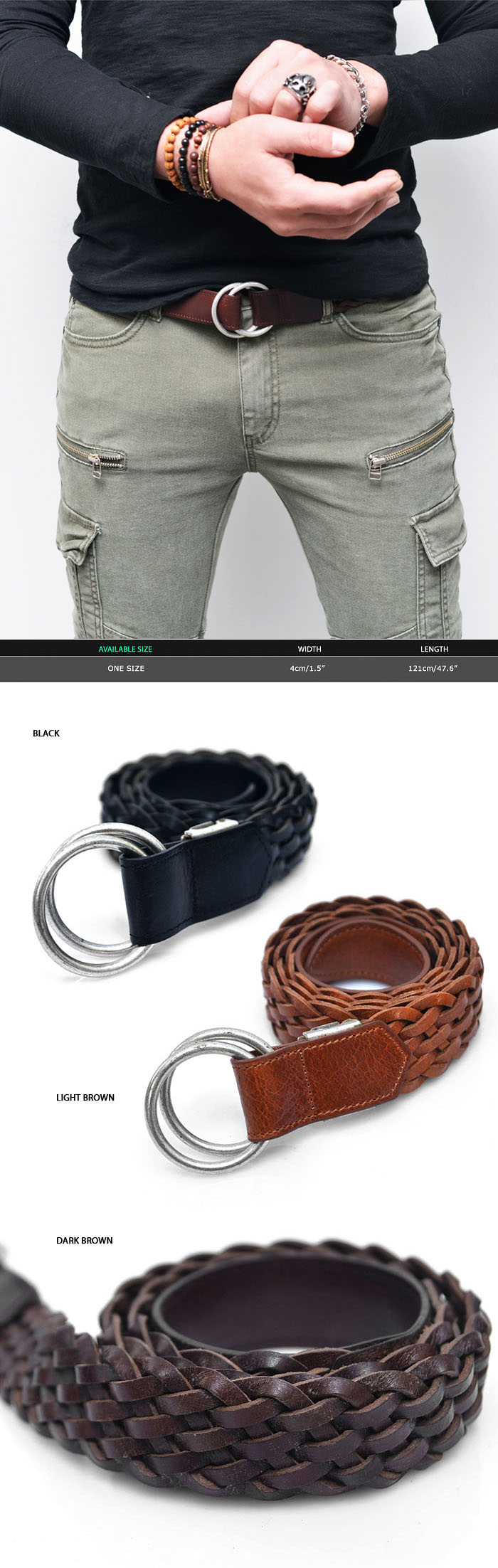 Accessories Belts Double O Ring Braided Cow Skin Belt 116