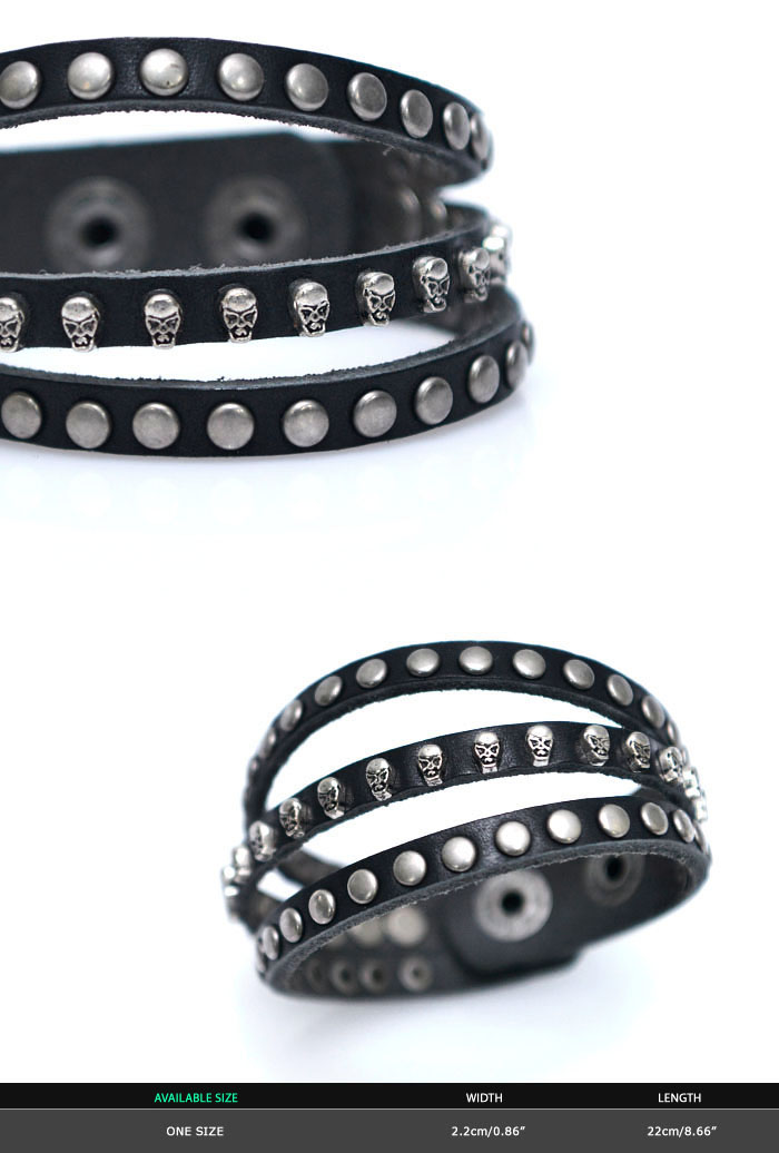 Accessories :: Bracelets :: Triple Skull Stud Leather Cuff-Bracelet 338 ...