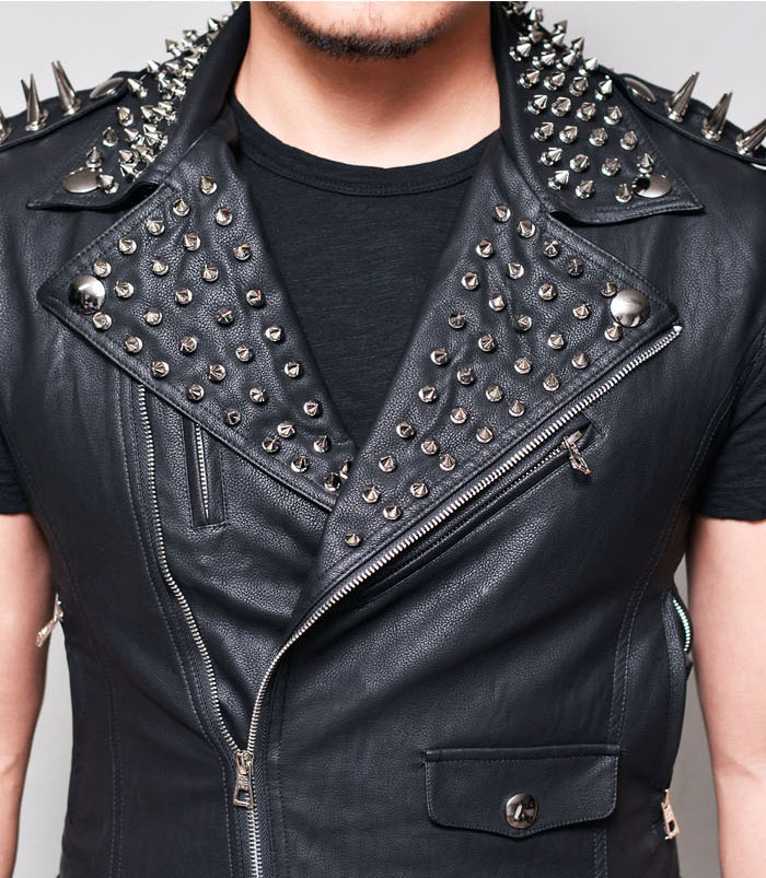 Outerwear :: Leather Jackets :: Spike Stud Snug Lambskin Vest-Leather ...