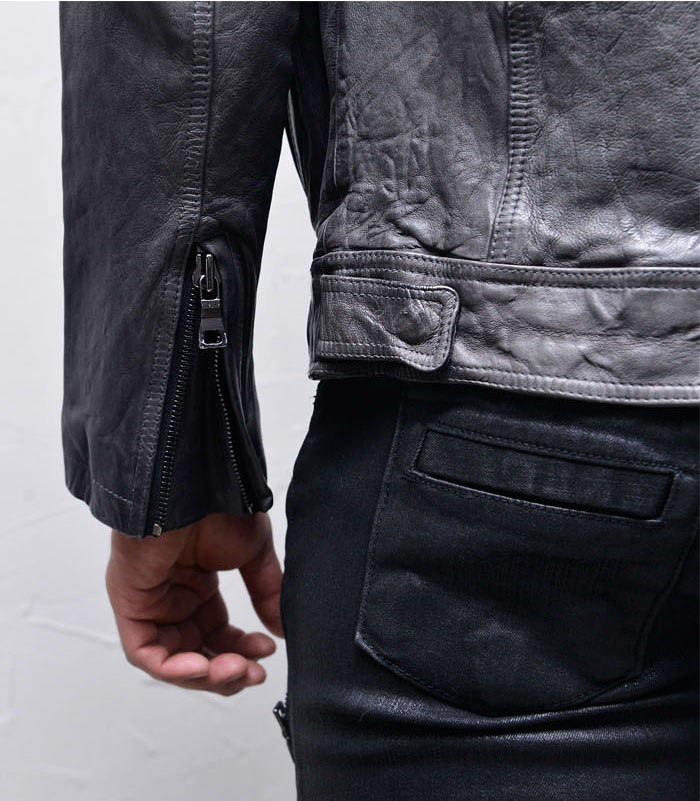 Outerwear :: Leather Jackets :: Pocket Lambskin Gray Biker-Leather 138 ...