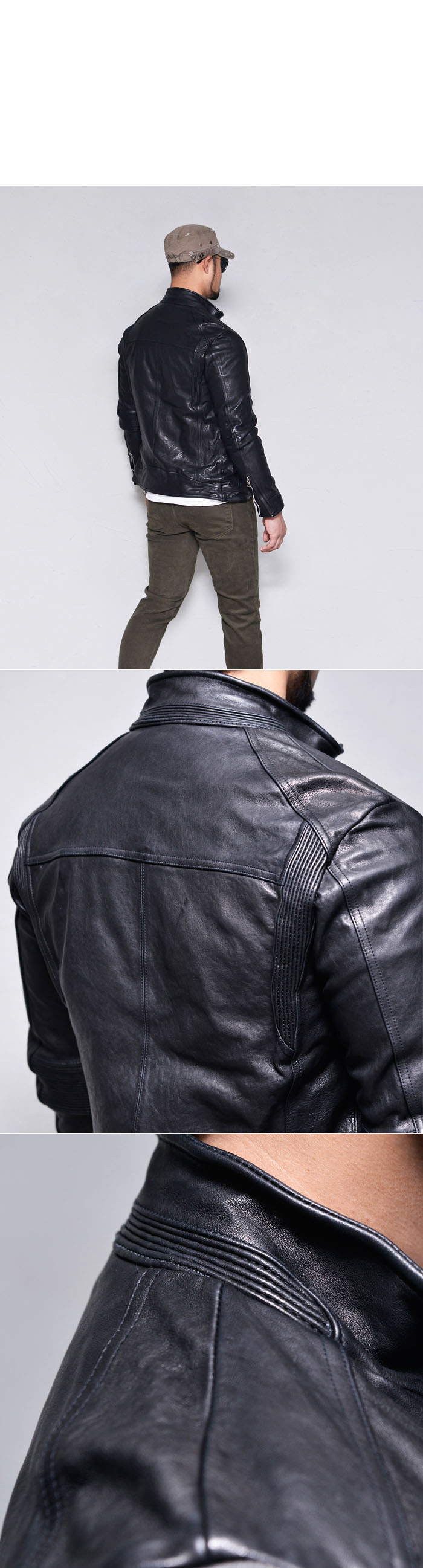 Outerwear :: Leather Jackets :: Elbow Seam Slim Lambskin Biker-Leather 166