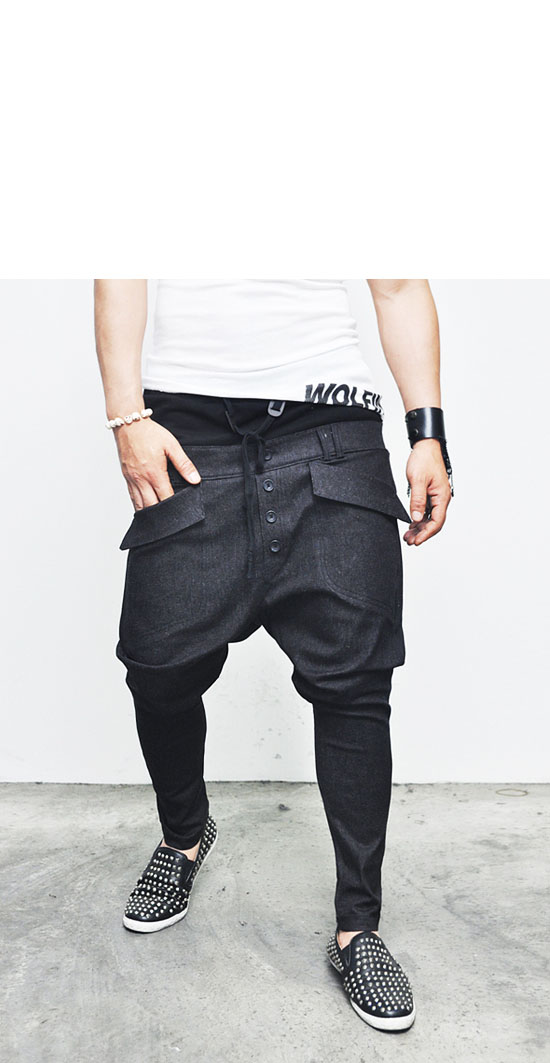 Hipsters Double-layered Mens Drop Crotch Low Baggy Jersey Band Pants By ...
