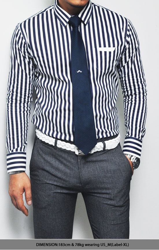 Sales :: Tops :: Last 1) Uber-sleek Slim Span Navy Stripe Dress-Shirt ...