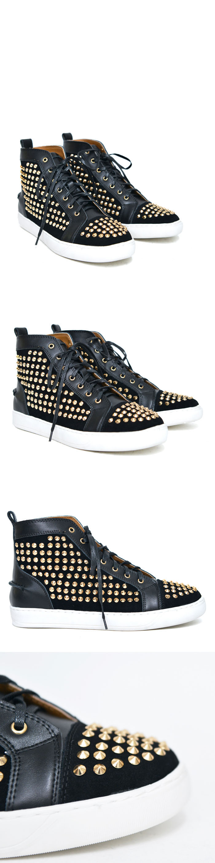Shoes :: Sale) Studs Leather High Top Sneakers-Shoes 530