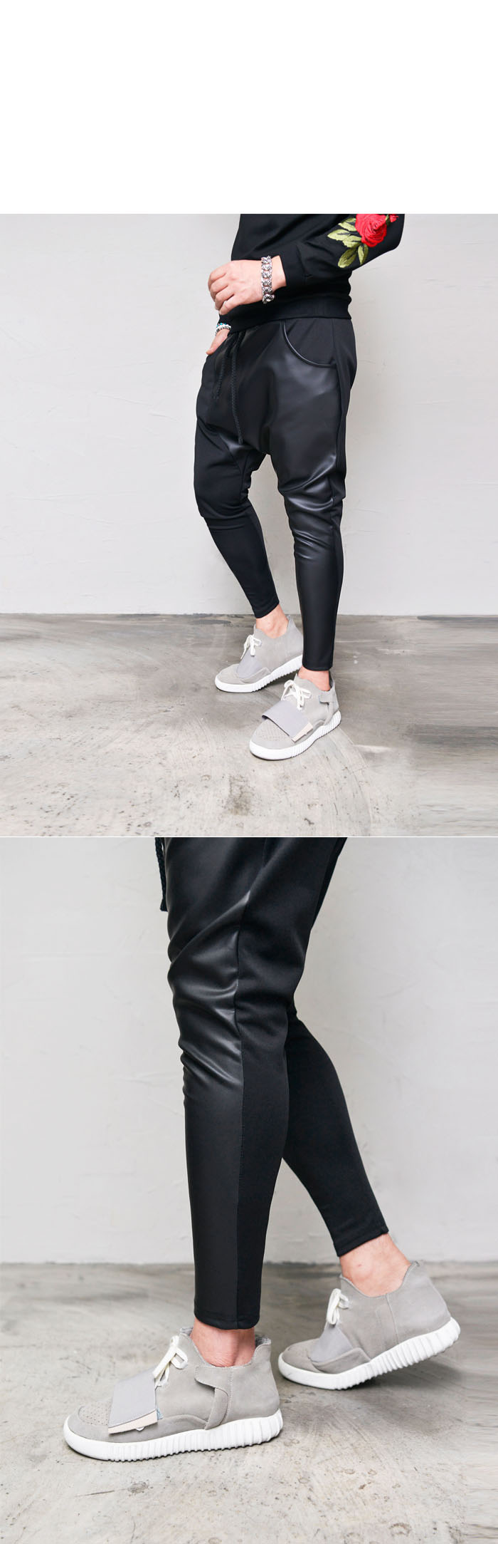 Bottoms :: Sweatpants :: Leather Contrast Slim Baggy-Sweatpants 318 ...