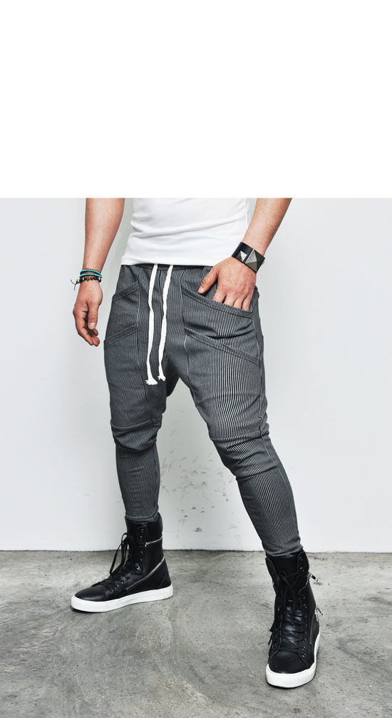 Mens Ankle Length Double Pocket Drop Crotch Stripe Baggy Sweatpants By ...