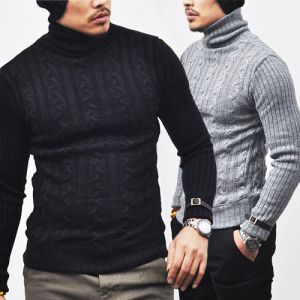 Belted Sleeve Cable Contrast Wool Turtle-Knit 37