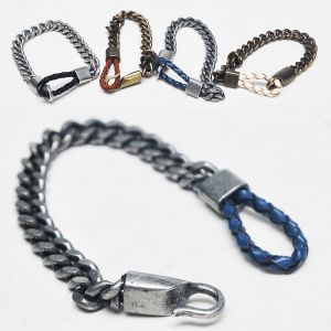 Antique Silver Chain Leather Hook-Bracelet 106