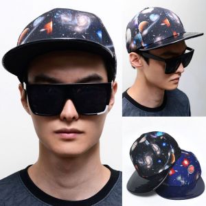 Leather Brim Space Print Snapback-Hat 41
