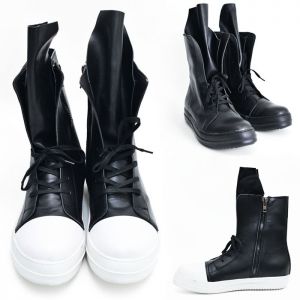 Oversize Tongue Zipper Leather High-Shoes 369