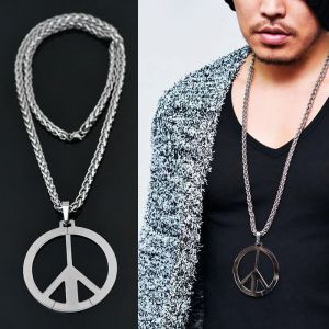 Stainless Steel Big Peace Charm Long Chain-Necklace 187