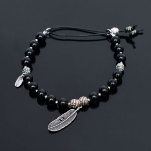 Leaf Charm Onix Beads-Bracelet 223