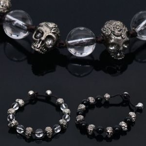 Metal Rose Skull & Glass Beads Mix Cuff-Bracelet 242
