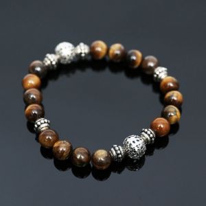 Silver Charm Tiger Eye Beads-Bracelet 330