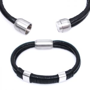 Magnetic Roll Point Leather Steel Cuff-Bracelet 335