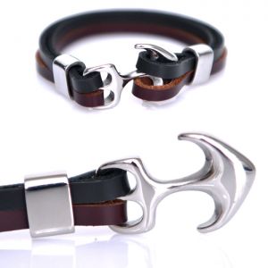 Two Tone Leather Anchor Cuff-Bracelet 348