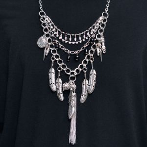 Multi Jewel Leaf Charm Chain-Necklace 296