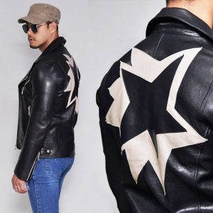 Star Patch Lambskin Zipper Biker-Leather 140