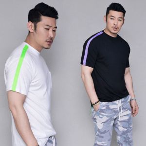 Contrast Taping Pocket Round-Tee 107