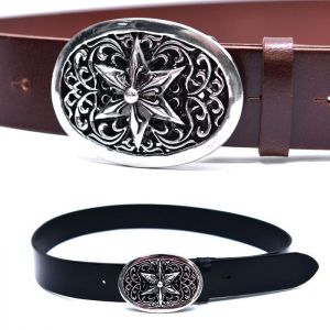 Star Engraved Biker Leather-Belt 198