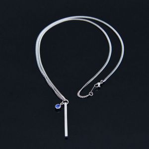 Blue Cubic Stick Steel-Necklace 392