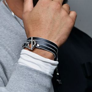 Dual Coil Leather Cuff-Bracelet 506