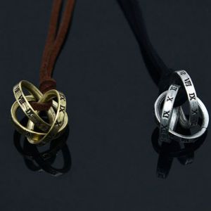 Triple Roman Antique Ring Leather-Necklace 414